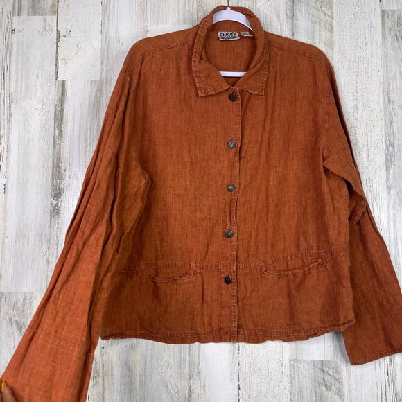 Chico's 100% Linen Jacket Burnt Orange Women's Size 3 XL Lightweight Artsy Toppe - Picture 1 of 10